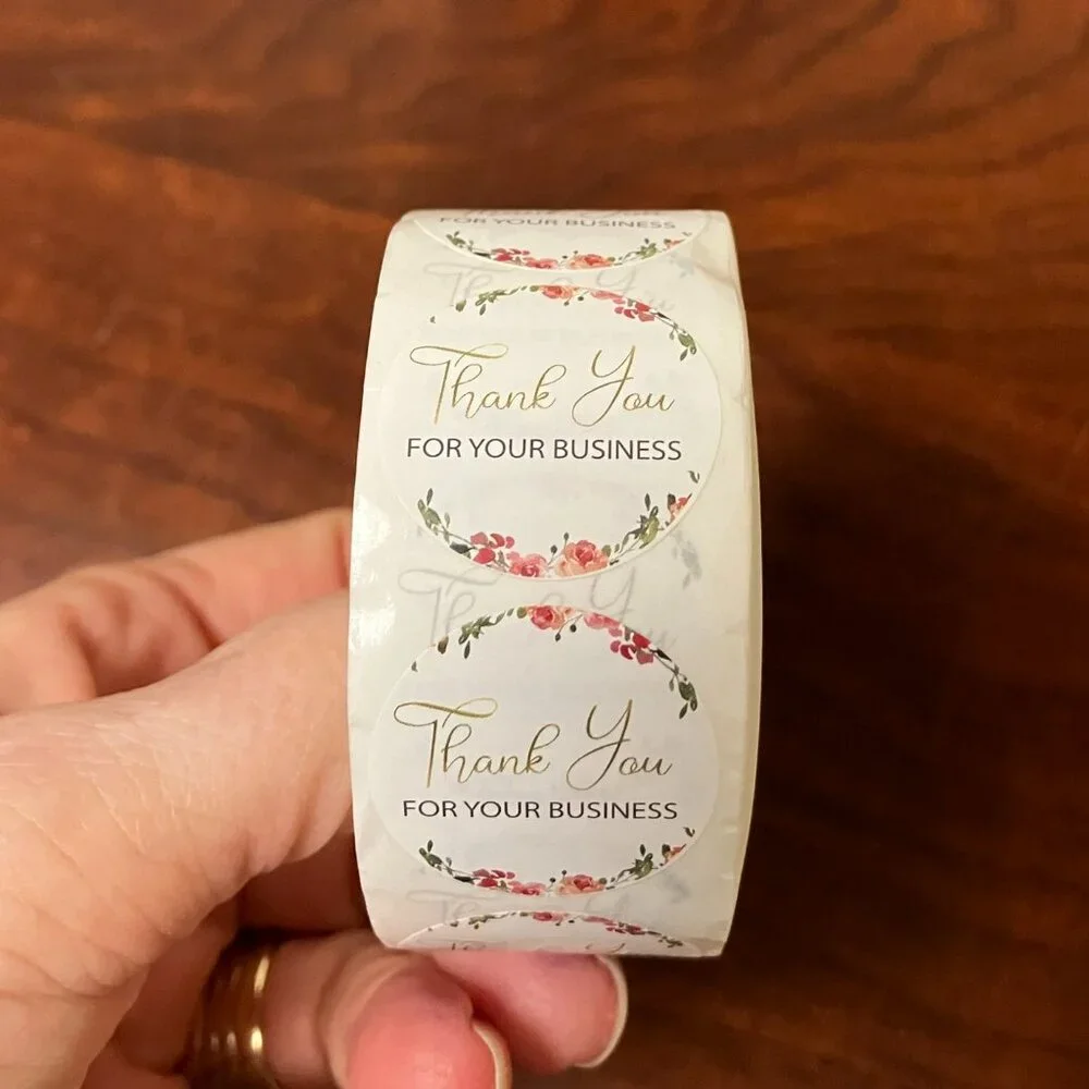 THREE Brand NEW Rolls total of 1,500 Self Adhesive Stickers Thank you
